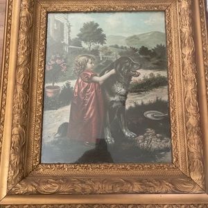 1970s art.  Dog with little girl